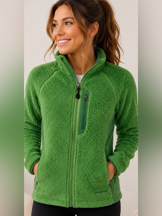 Patagonia Jackets & Blazers - Patagonia Green High-Pile Fleece Jacket Women’s Large Full Zip Outdoor Hiking